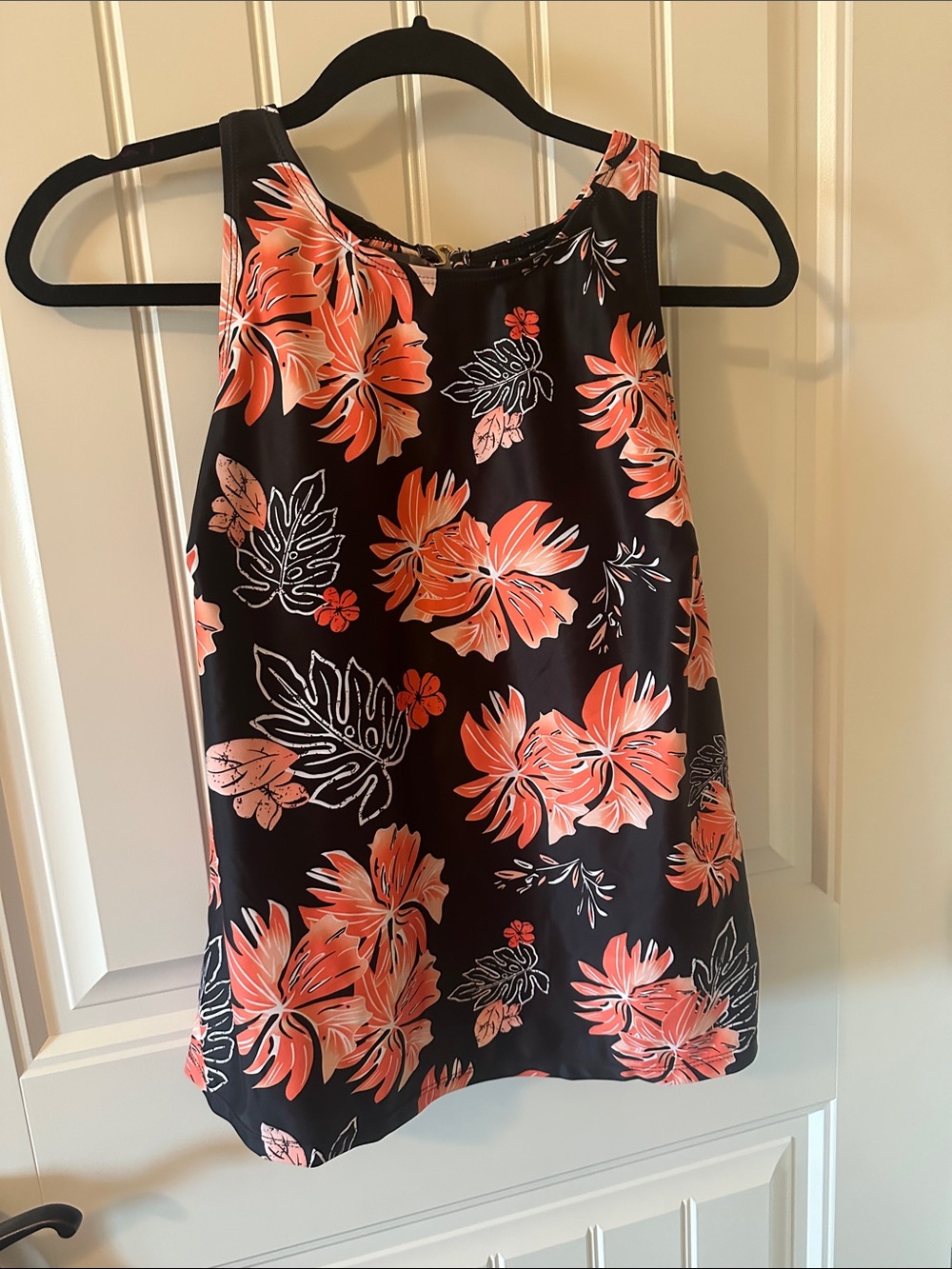 bright Orange and Black tankini swimtop.